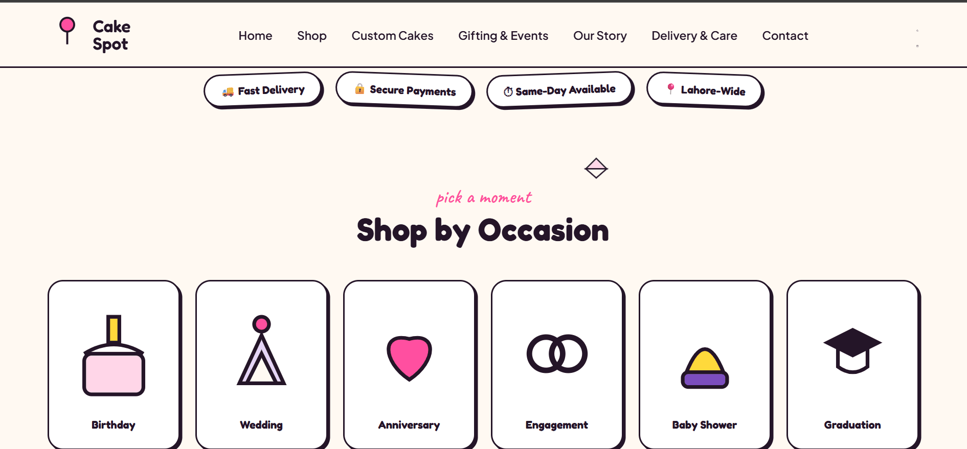 Cake Spot cake e-commerce website